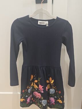 Molo Navy Floral Hem Long Sleeve Dress